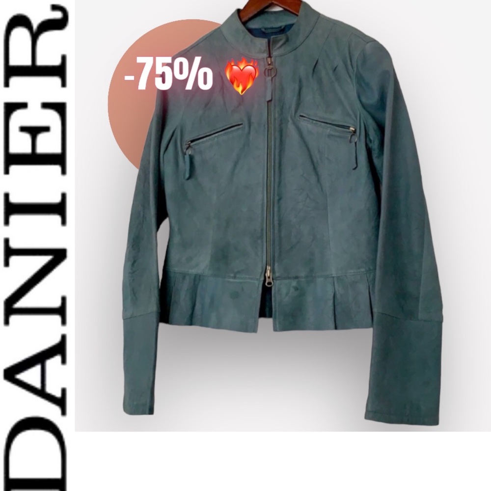 💙NWOT 100% LEATHER JACKET ROBIN’s EGG BUTTER SOFT PEPLUM ZIP MANDARIN COLLAR🐦